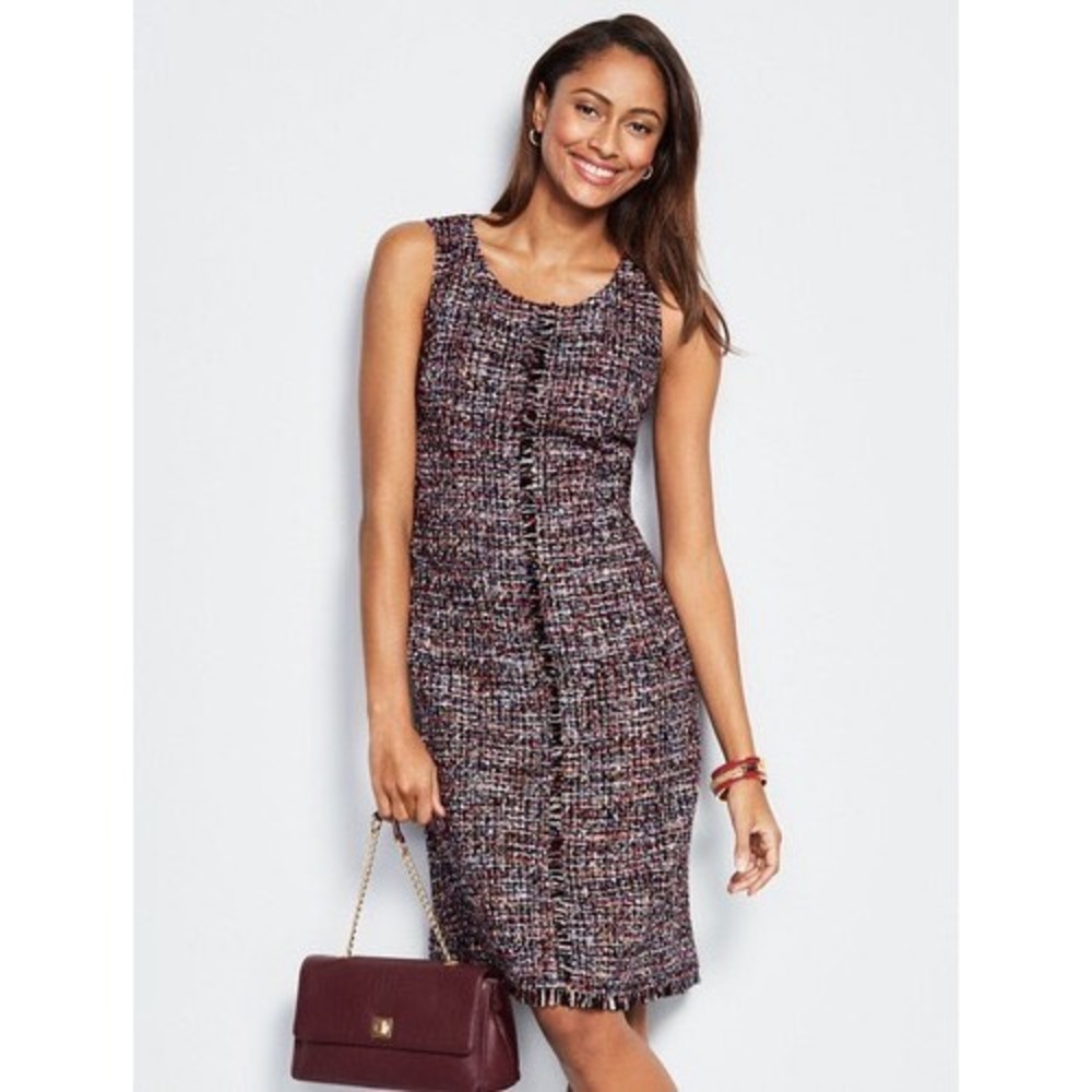 Talbots Womens Size 2 Multicolor Tweed Frayed Hem Sleeveless Sheath Dress VN1953